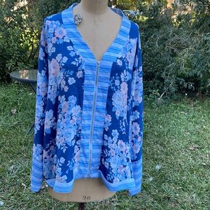 Dreams & Co. Women's Floral Zippered Front Blouse